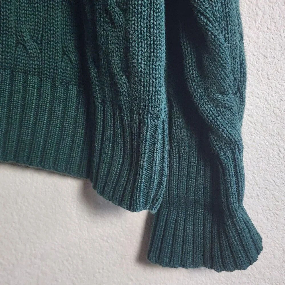 Polo Ralph Lauren Sweater Mens Large Green Cable Knit Golf Crest Shield Cotton